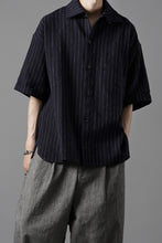 画像をギャラリービューアに読み込む, N/07 OPEN COLLAR H/S SHIRT / HEAVY C/LI BUTCHER STRIPES (BLACK NAVY)