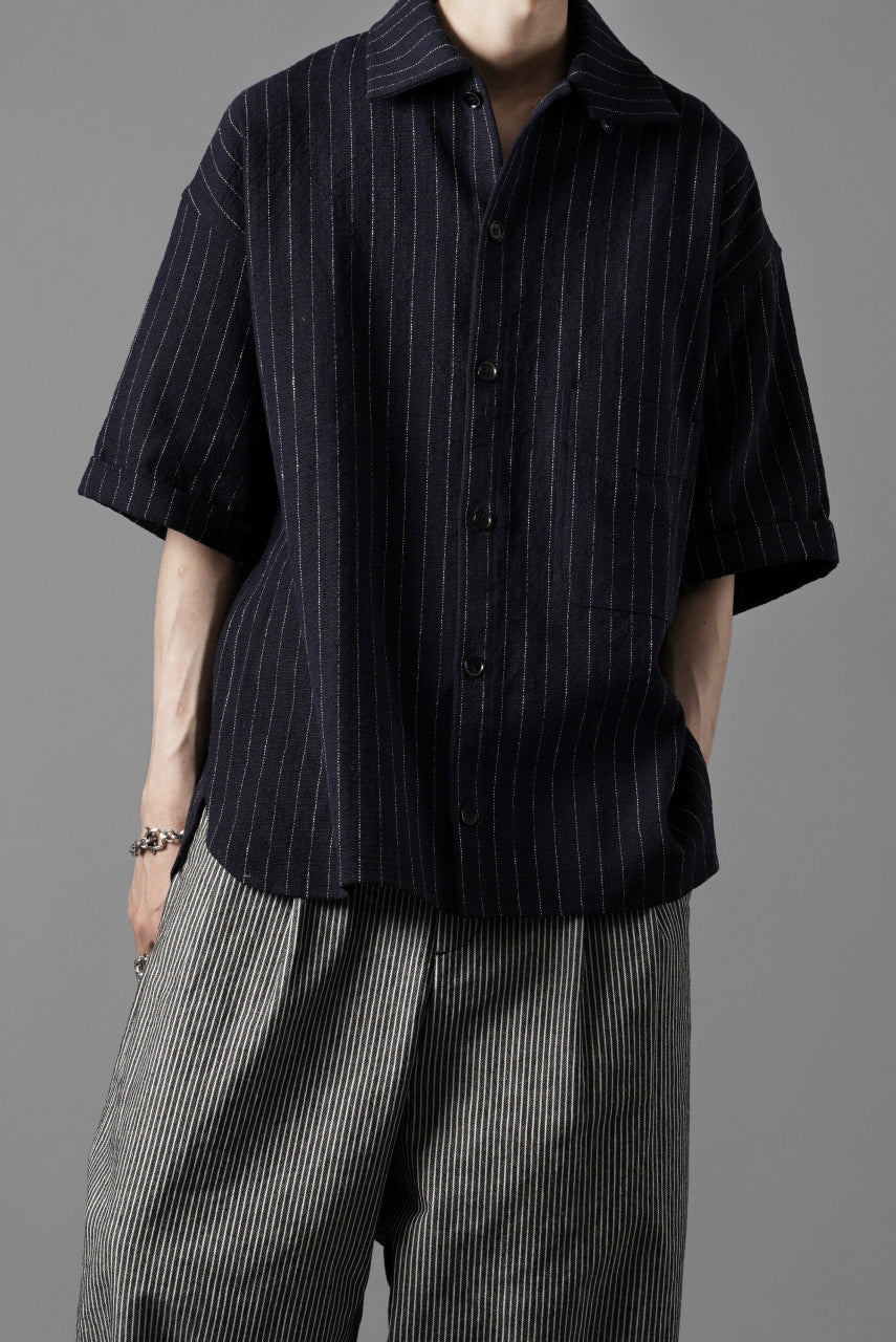 画像をギャラリービューアに読み込む, N/07 OPEN COLLAR H/S SHIRT / HEAVY C/LI BUTCHER STRIPES (BLACK NAVY)
