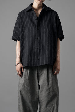 画像をギャラリービューアに読み込む, N/07 OPEN COLLAR H/S SHIRT / HEAVY C/LI BUTCHER STRIPES (BLACK NAVY)