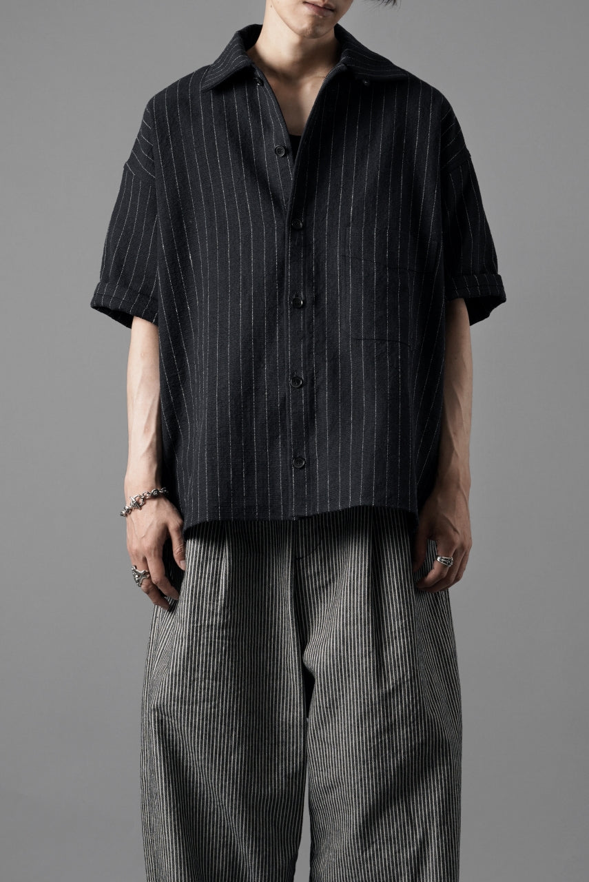 画像をギャラリービューアに読み込む, N/07 OPEN COLLAR H/S SHIRT / HEAVY C/LI BUTCHER STRIPES (BLACK NAVY)
