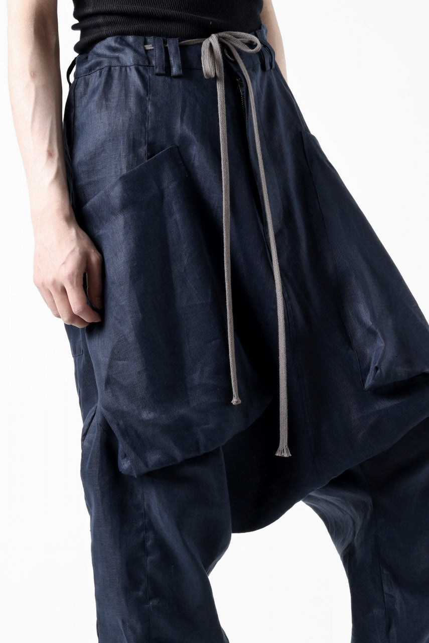 A.F ARTEFACT WIDE SARROUEL PANTS / LINEN TWILL (NAVY)