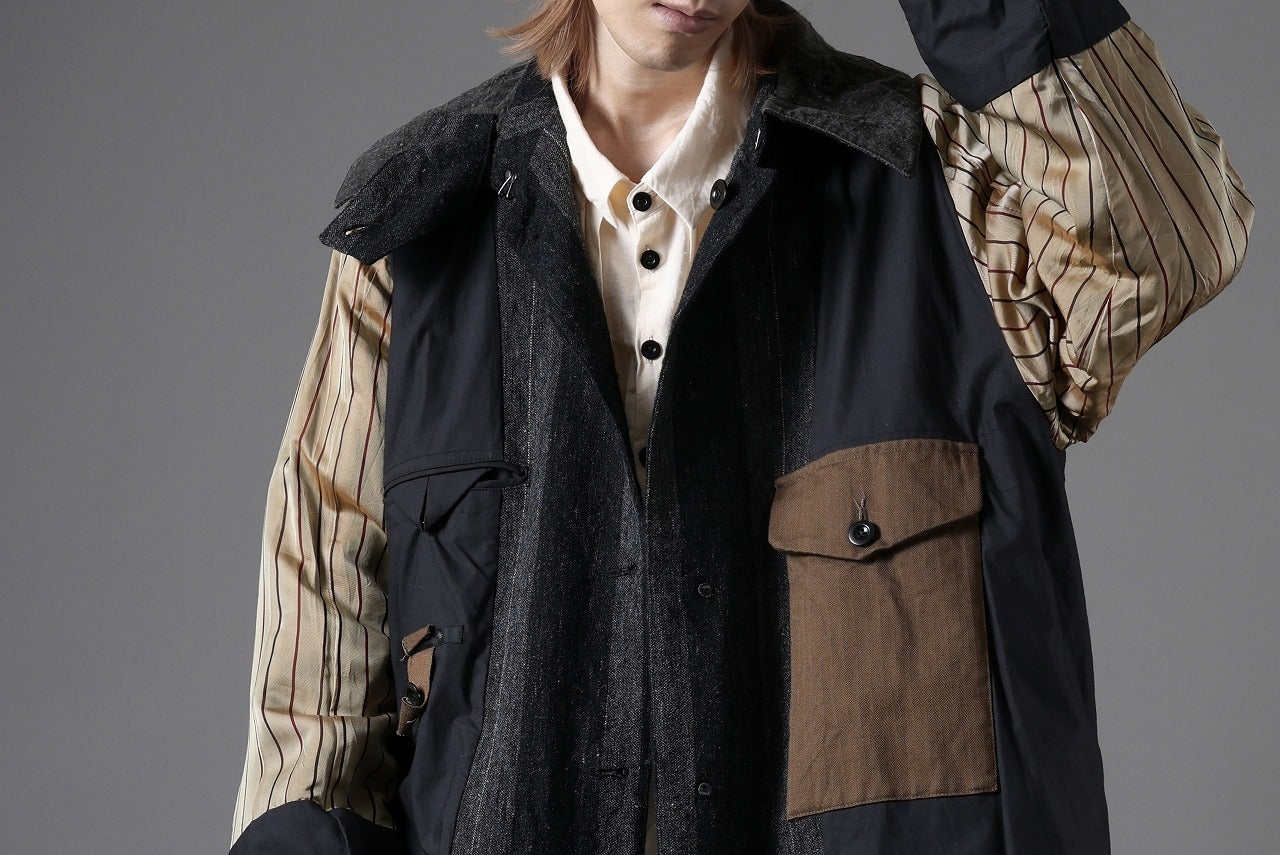 KLASICA AVOIR Ⅱ CUT OFF MAC COAT / IRREGULAR STRIPED ROUGH TWEED (BLACK)