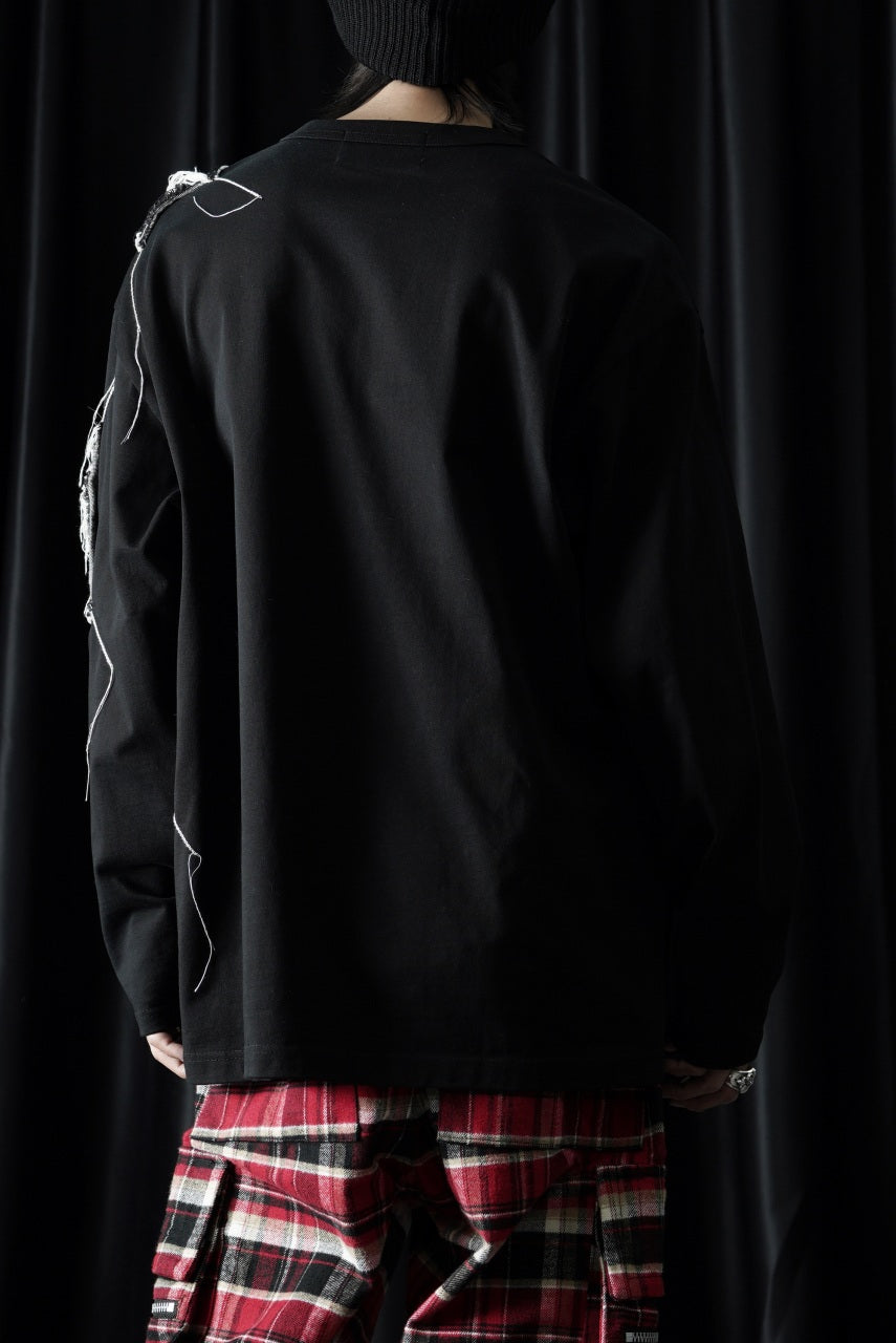 画像をギャラリービューアに読み込む, OBLADI DENIM RECTANGLE PATCHWORK LONG SLEEVES T-SHIRT (BLACK)