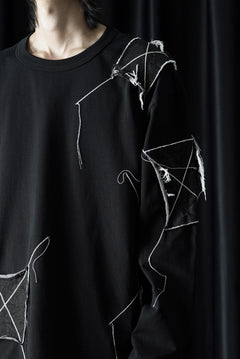 画像をギャラリービューアに読み込む, OBLADI DENIM RECTANGLE PATCHWORK LONG SLEEVES T-SHIRT (BLACK)