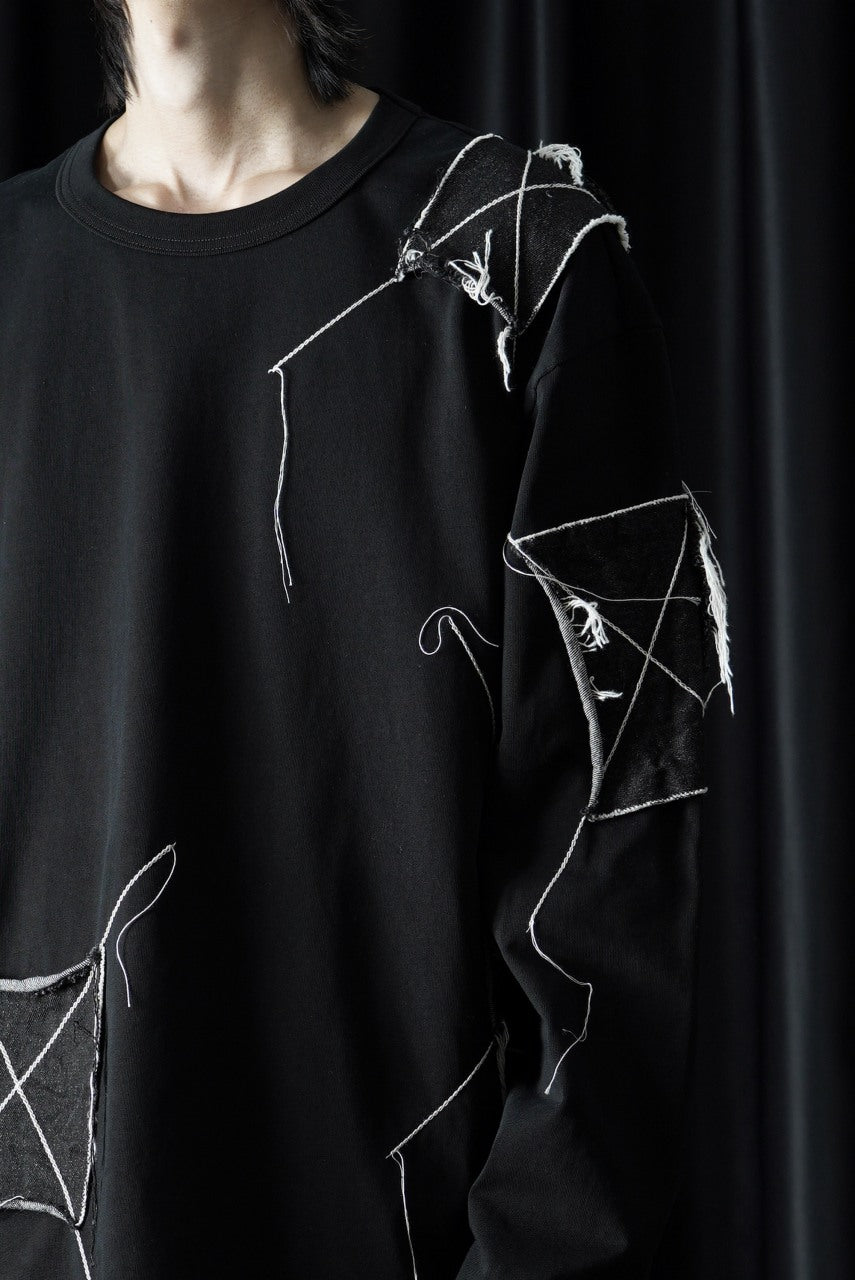 画像をギャラリービューアに読み込む, OBLADI DENIM RECTANGLE PATCHWORK LONG SLEEVES T-SHIRT (BLACK)