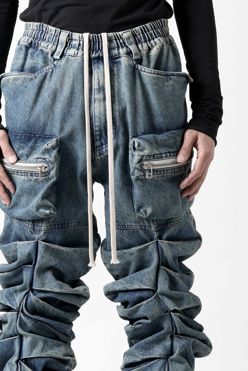 A.F ARTEFACT MONSTER TUCK VOLUME BAGGY PANTS / FADED AGEING DENIM (BLUE)