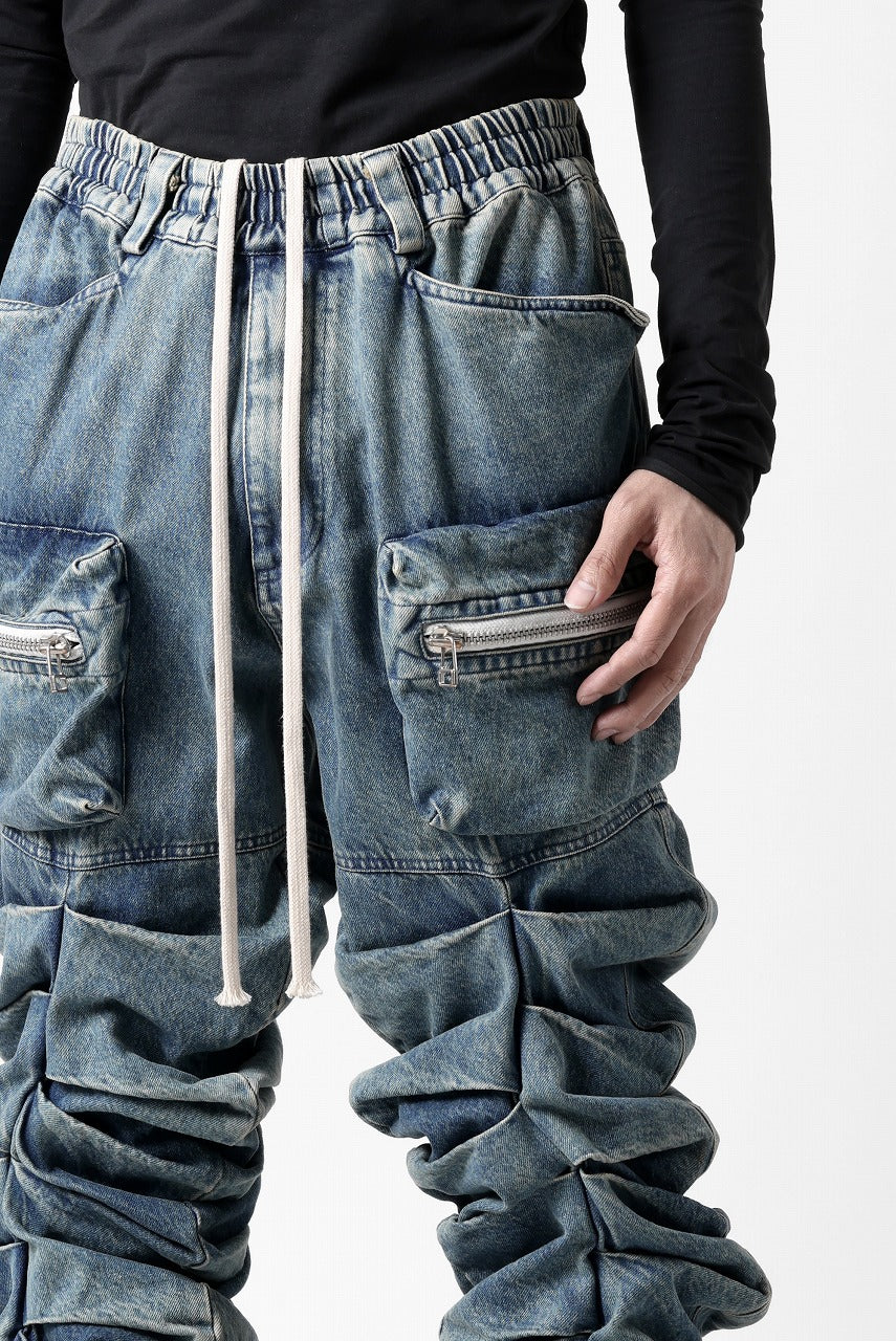 A.F ARTEFACT MONSTER TUCK VOLUME BAGGY PANTS / FADED AGEING DENIM (BLUE)