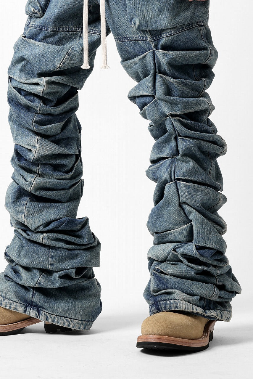 A.F ARTEFACT MONSTER TUCK VOLUME BAGGY PANTS / FADED AGEING DENIM (BLUE)