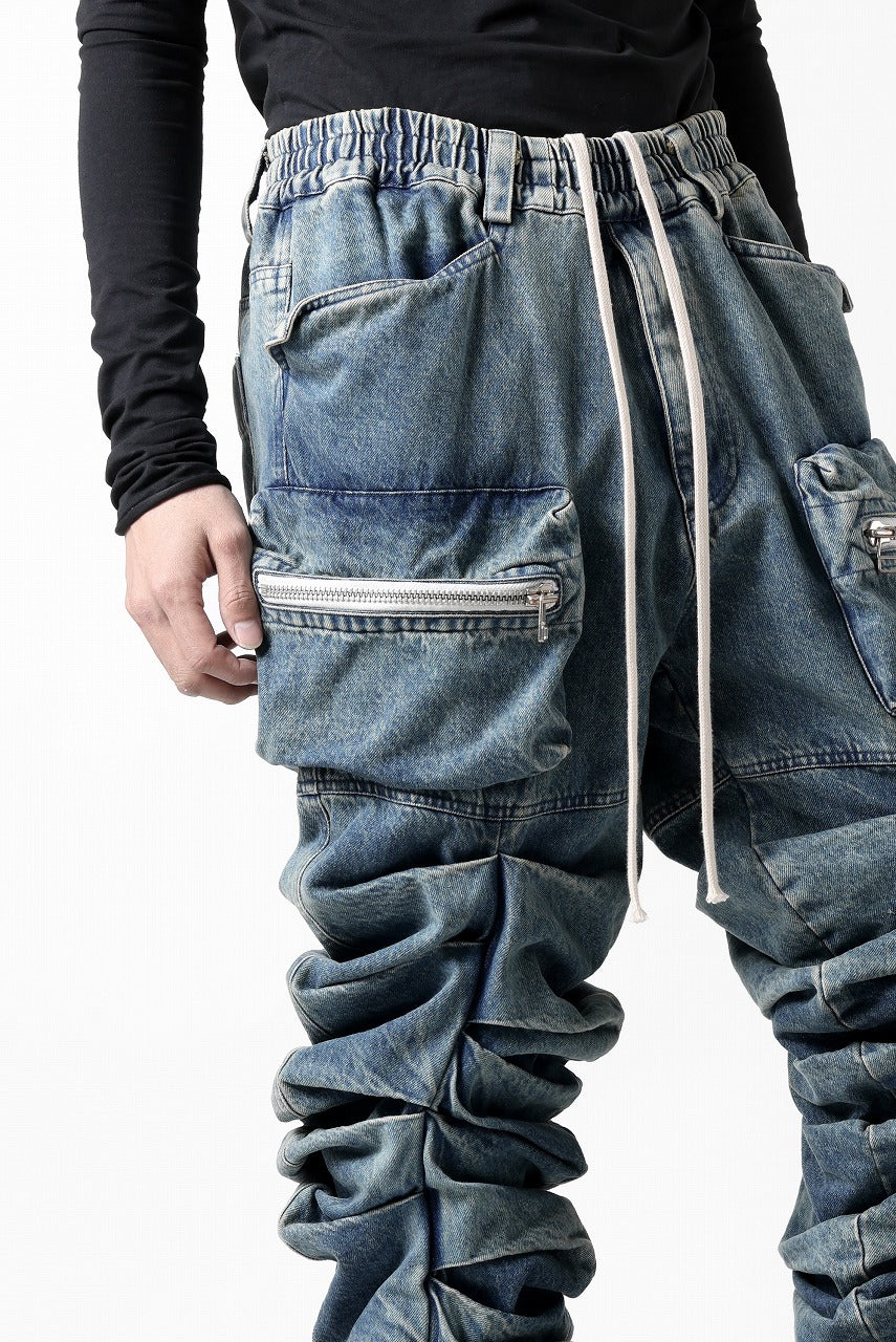 A.F ARTEFACT MONSTER TUCK VOLUME BAGGY PANTS / FADED AGEING DENIM (BLUE)