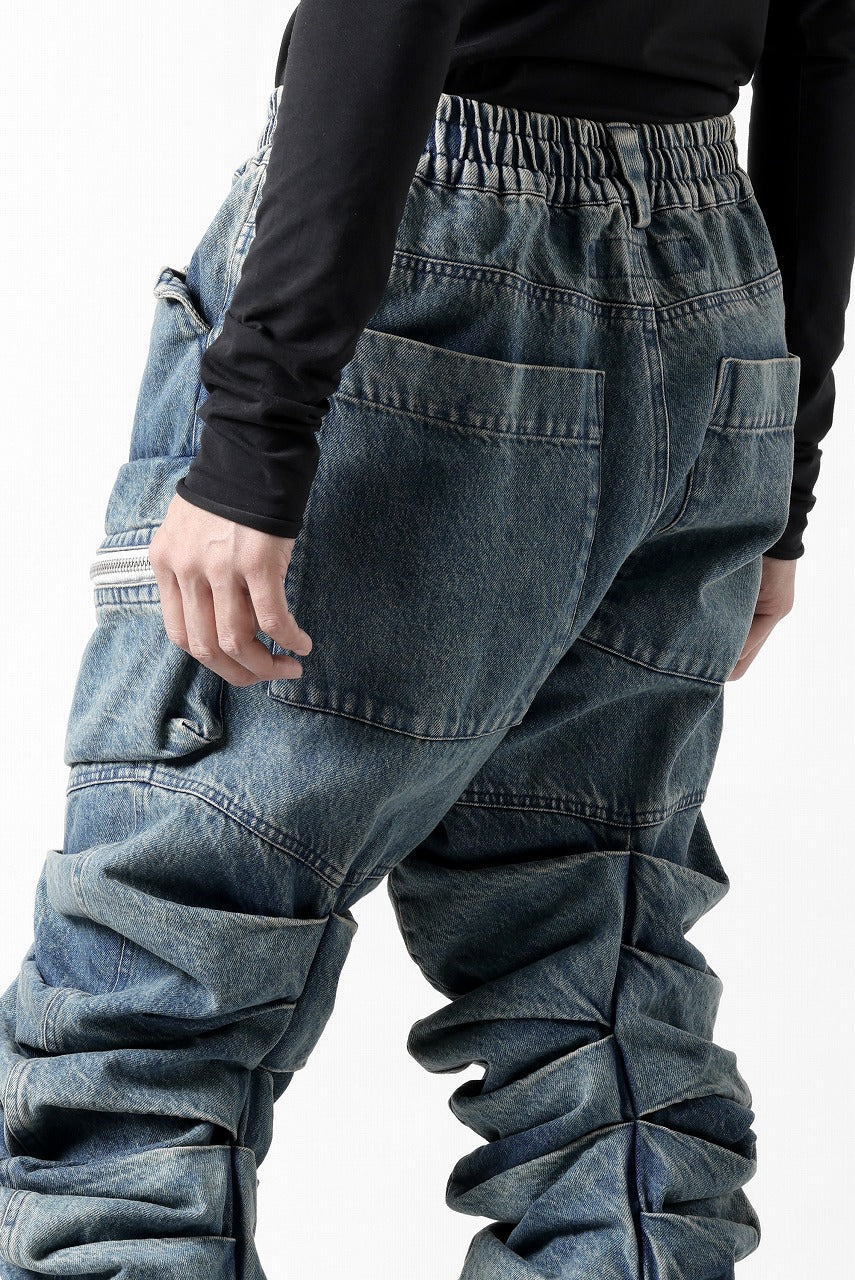 A.F ARTEFACT MONSTER TUCK VOLUME BAGGY PANTS / FADED AGEING DENIM (BLUE)