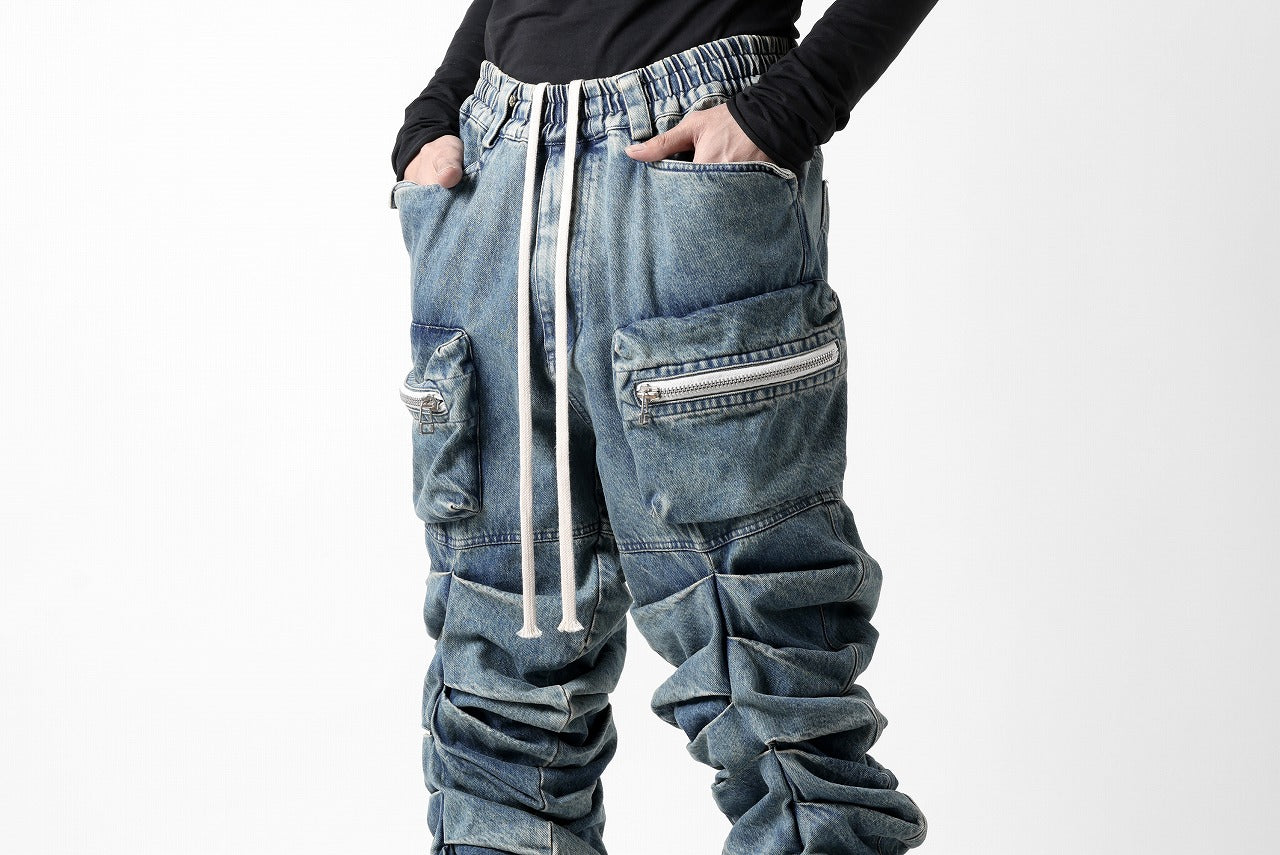 A.F ARTEFACT MONSTER TUCK VOLUME BAGGY PANTS / FADED AGEING DENIM (BLUE)