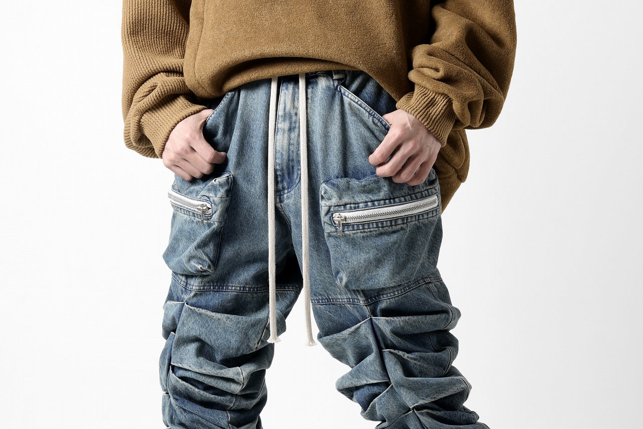 A.F ARTEFACT MONSTER TUCK VOLUME BAGGY PANTS / FADED AGEING DENIM (BLUE)