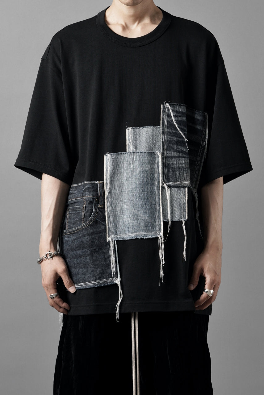 OBLADI POCKET JEANS PATCHWORK T SHIRT (BLACK)