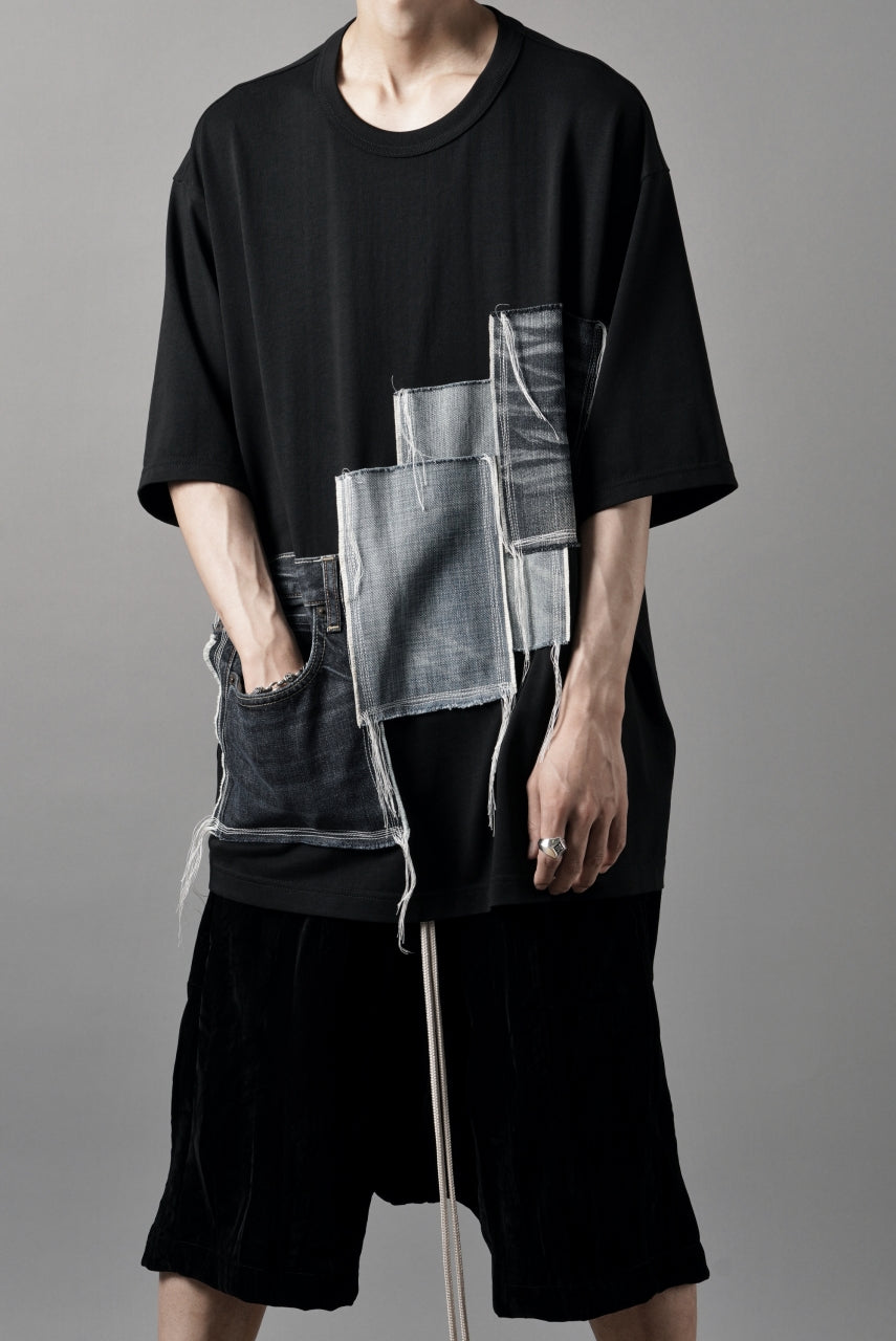 OBLADI POCKET JEANS PATCHWORK T SHIRT (BLACK)
