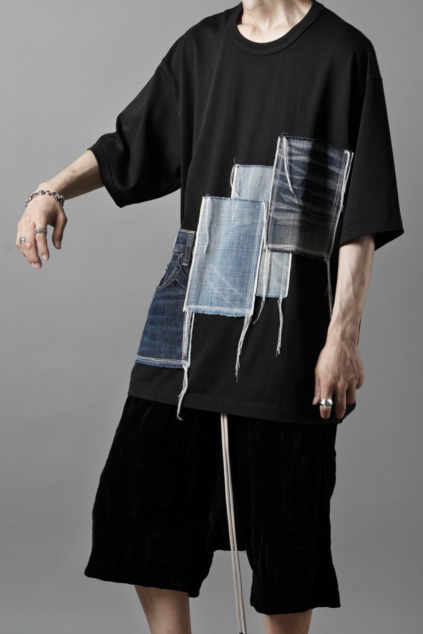 OBLADI POCKET JEANS PATCHWORK T SHIRT (BLACK)