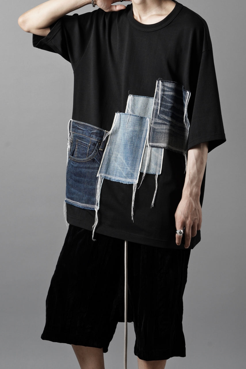 OBLADI POCKET JEANS PATCHWORK T SHIRT (BLACK)
