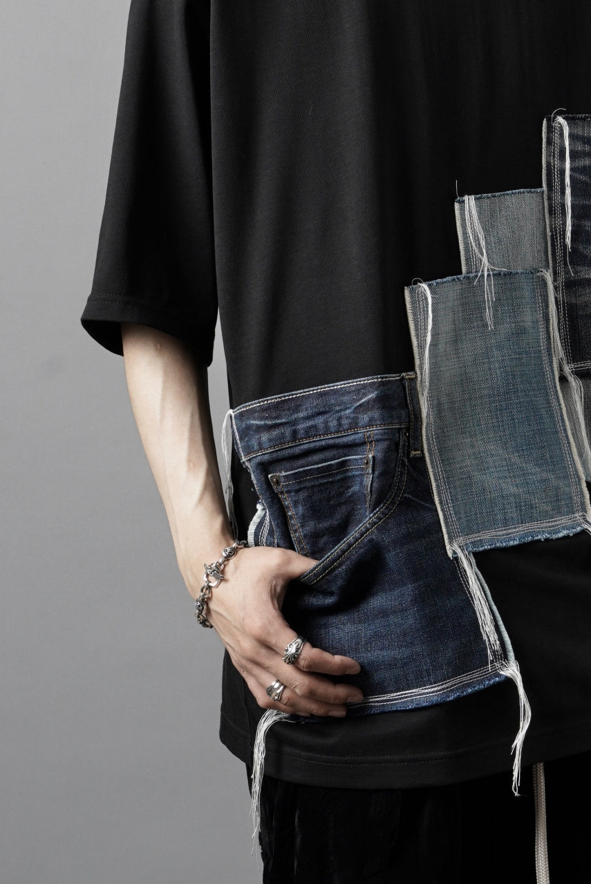 OBLADI POCKET JEANS PATCHWORK T SHIRT (BLACK)