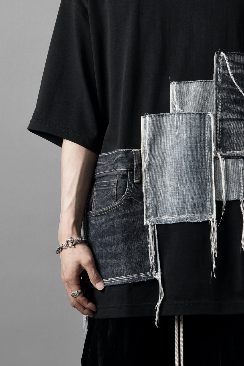 OBLADI POCKET JEANS PATCHWORK T SHIRT (BLACK)