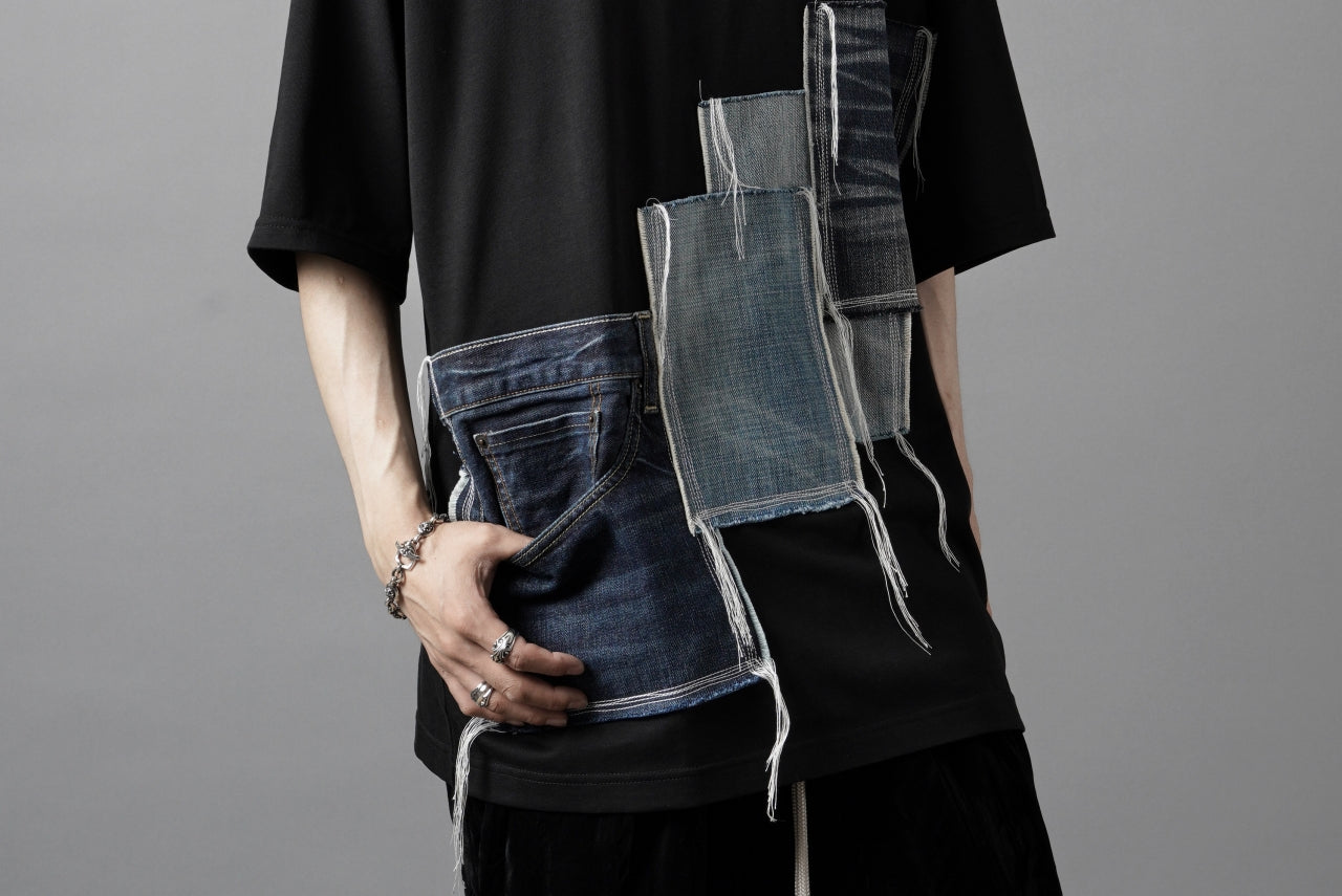 OBLADI POCKET JEANS PATCHWORK T SHIRT (BLACK)