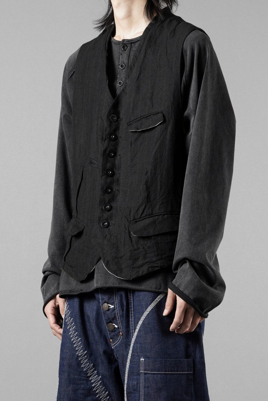画像をギャラリービューアに読み込む, KLASICA "JEUNET" SQUARE SHAPED LOOSE VEST / OBSCURE STRIPED 3/3 MINI HBT (MID NIGHT)