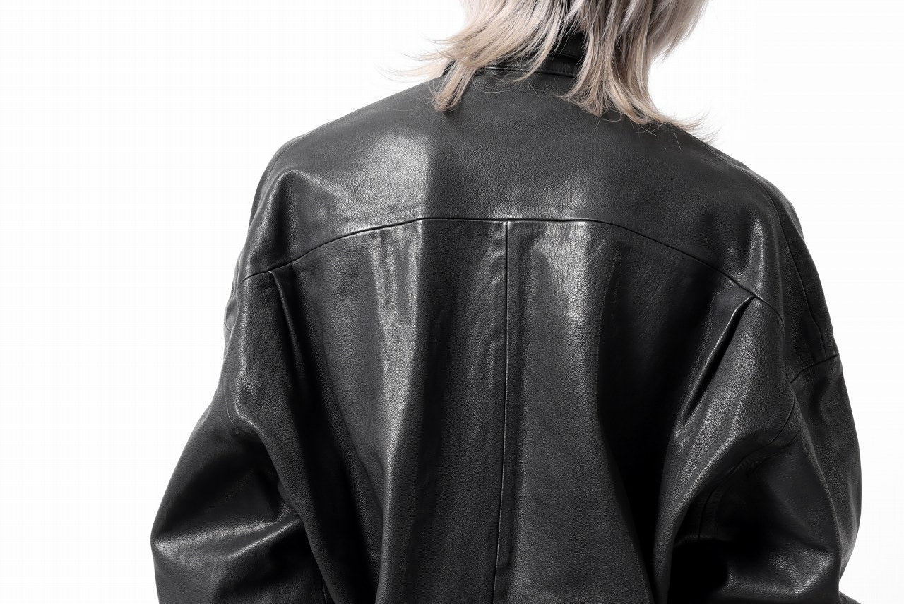 A.F ARTEFACT SNAPPED COCOON SHIRT-JACKET / SOFT GOAT LEATHER (BLACK)