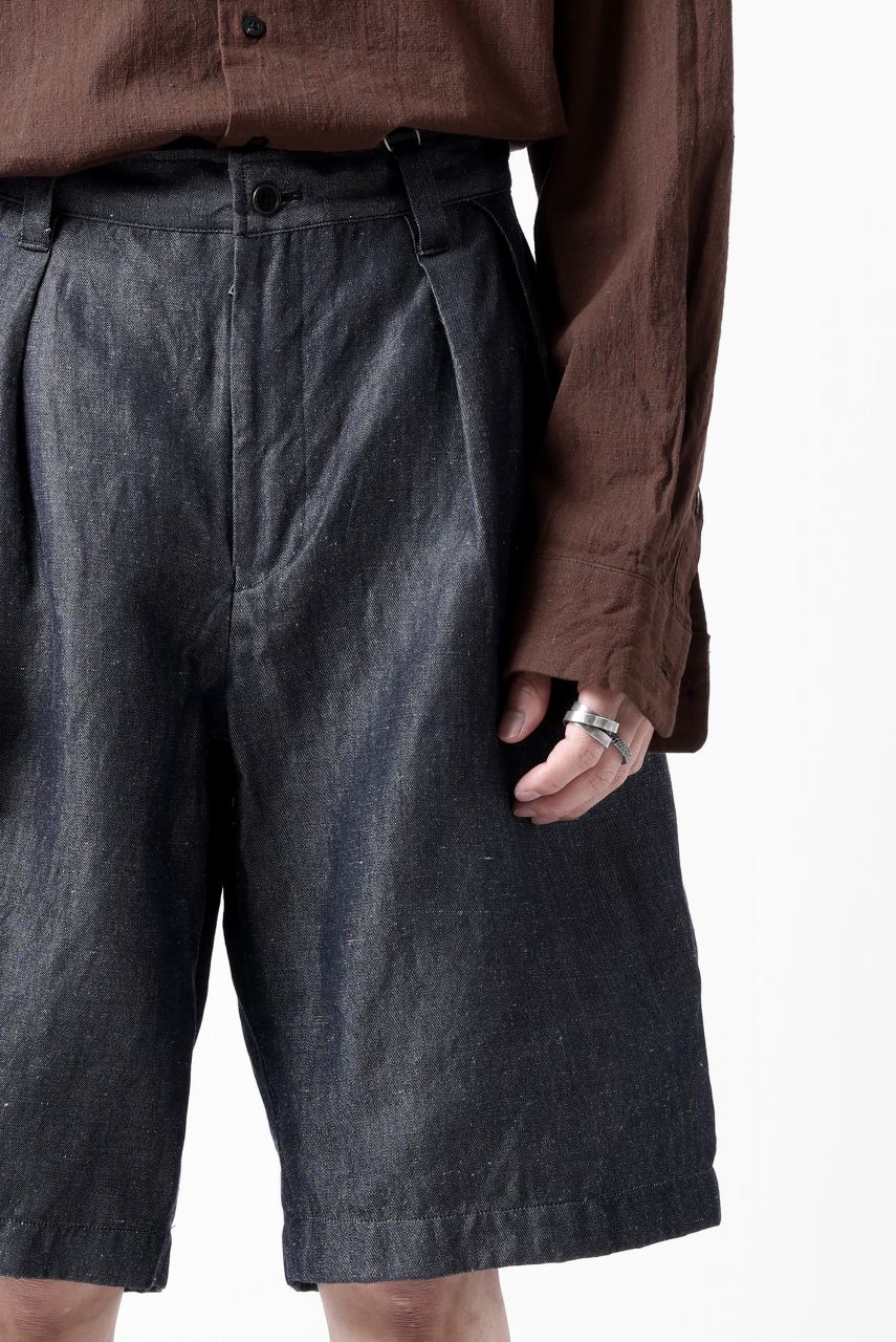 画像をギャラリービューアに読み込む, CAPERTICA 2-TUCK WIDE SHORTS / WASHABLE WOOL x LINEN GABARDINE (DARK NAVY)