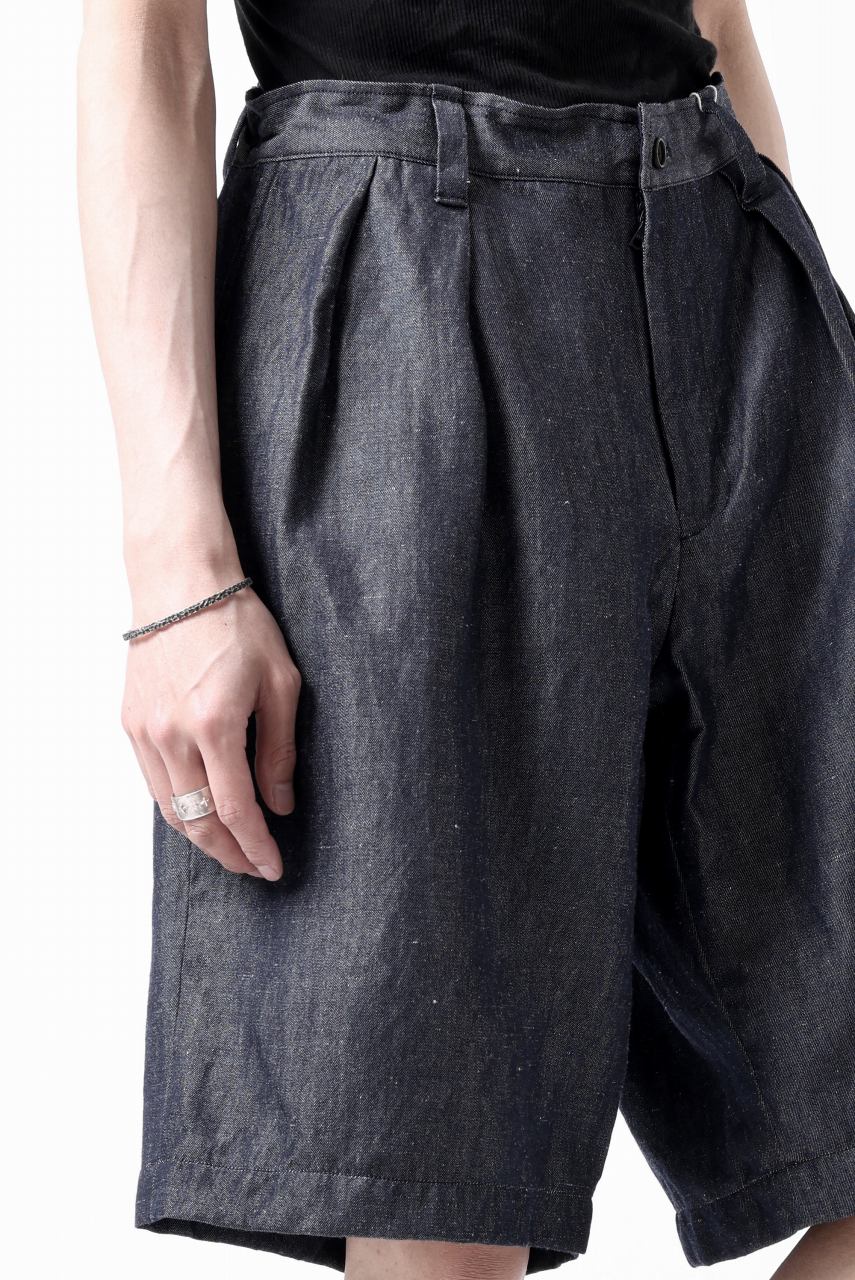 CAPERTICA 2-TUCK WIDE SHORTS / WASHABLE WOOL x LINEN GABARDINE (DARK NAVY)