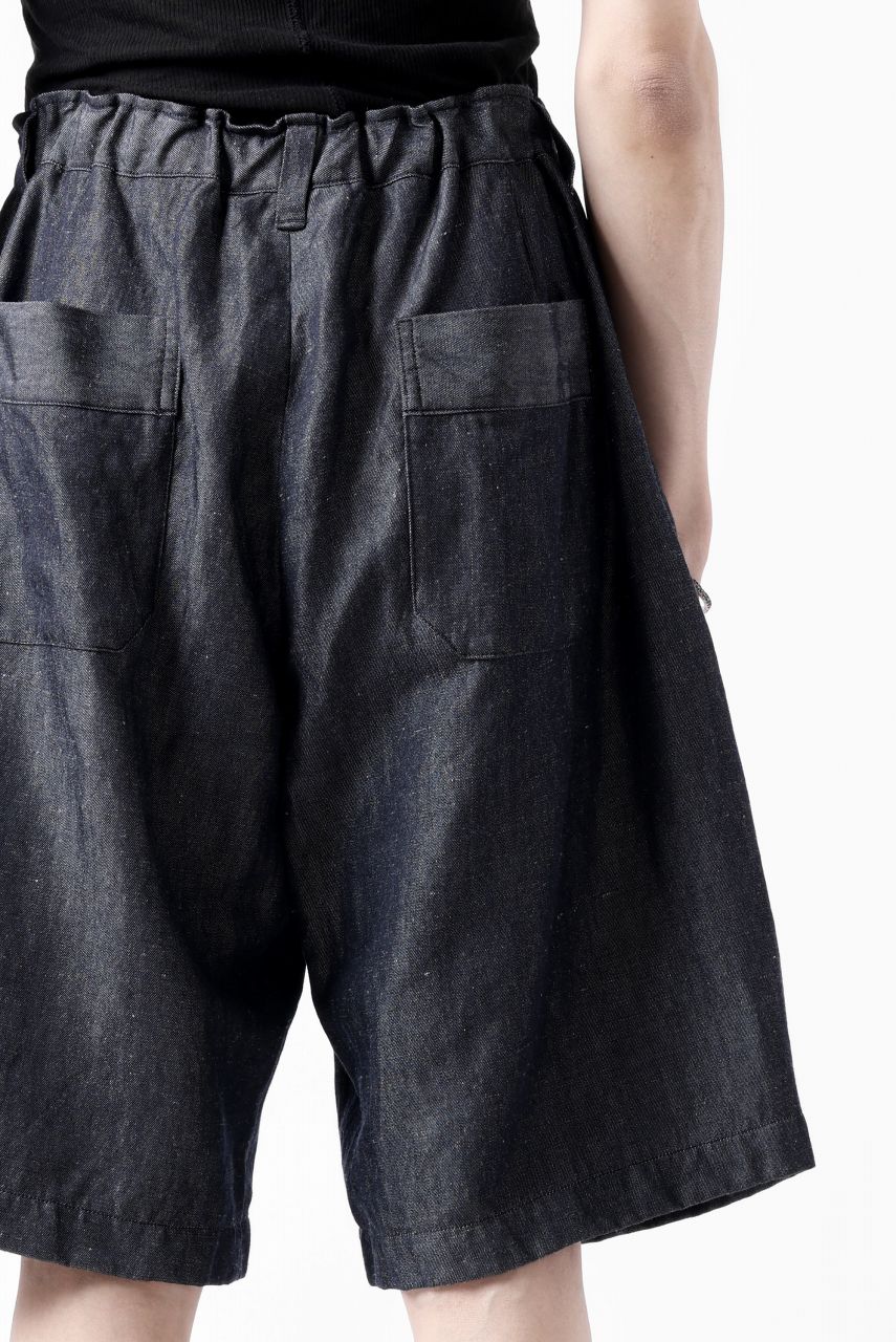 CAPERTICA 2-TUCK WIDE SHORTS / WASHABLE WOOL x LINEN GABARDINE (DARK NAVY)