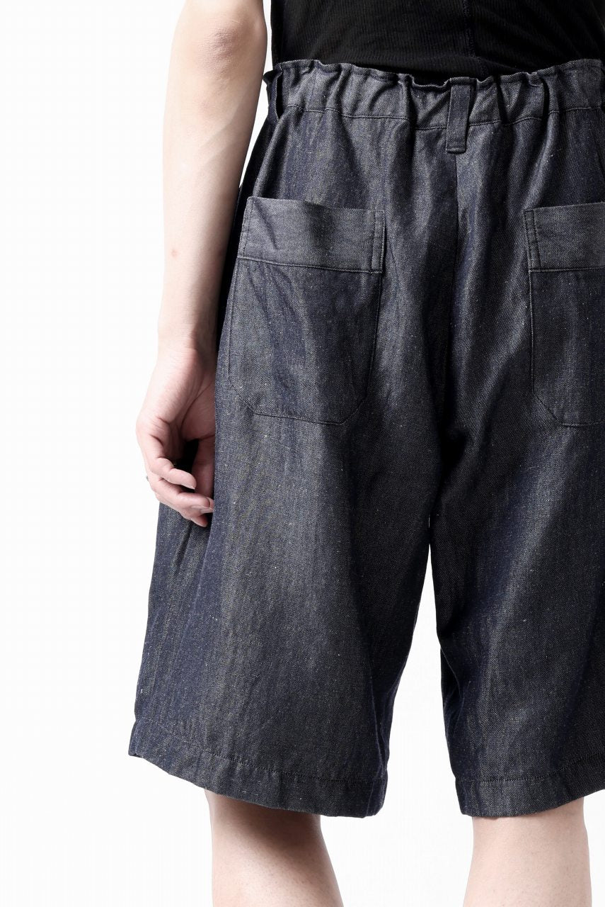 CAPERTICA 2-TUCK WIDE SHORTS / WASHABLE WOOL x LINEN GABARDINE (DARK NAVY)