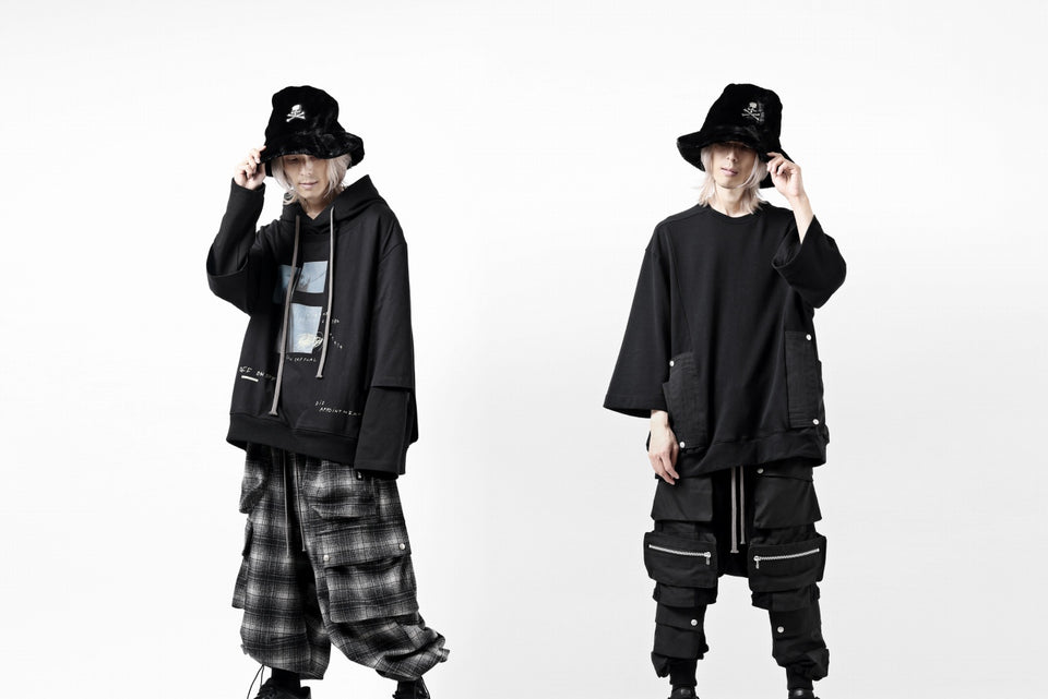 Load image into Gallery viewer, A.F ARTEFACT CARGO LAYERED LONG PANTS / KNIT SWEAT &amp; NYLON (BLACK)
