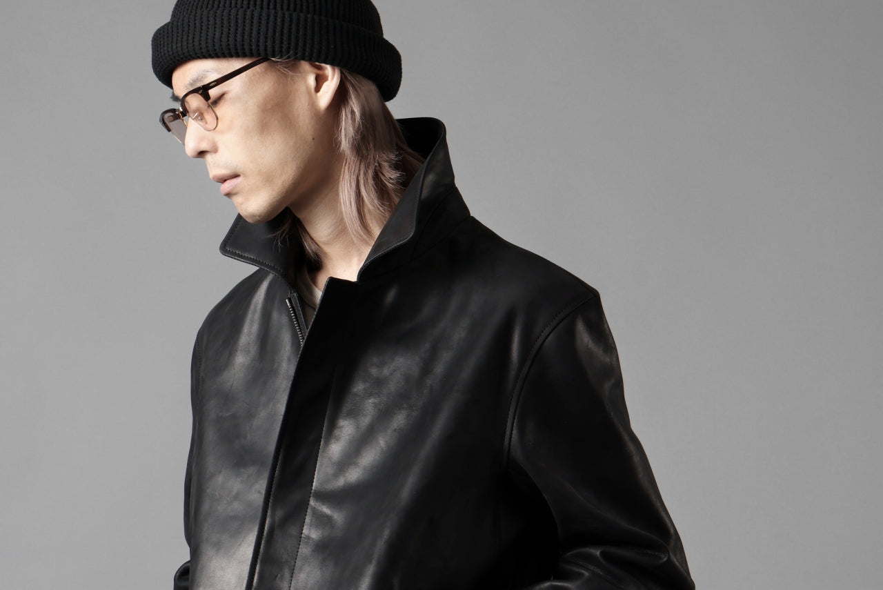 ierib EX-Collared Zip Jacket / Horse Nubuck Leather (BLACK)