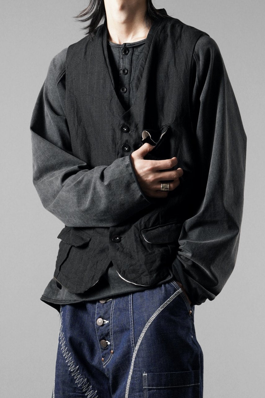 画像をギャラリービューアに読み込む, KLASICA "JEUNET" SQUARE SHAPED LOOSE VEST / OBSCURE STRIPED 3/3 MINI HBT (MID NIGHT)
