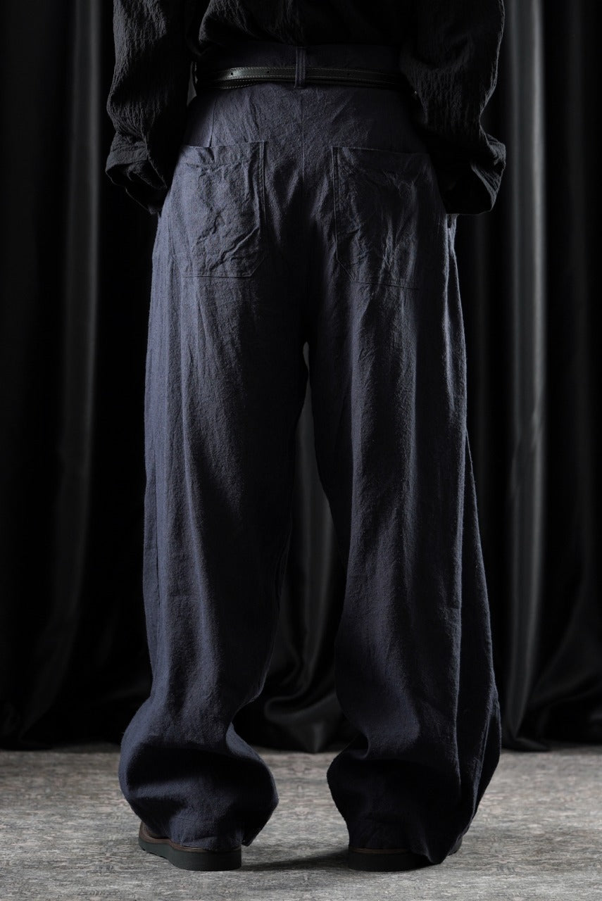YUTA MATSUOKA straight pants / raw silk & indigo linen broad (navy