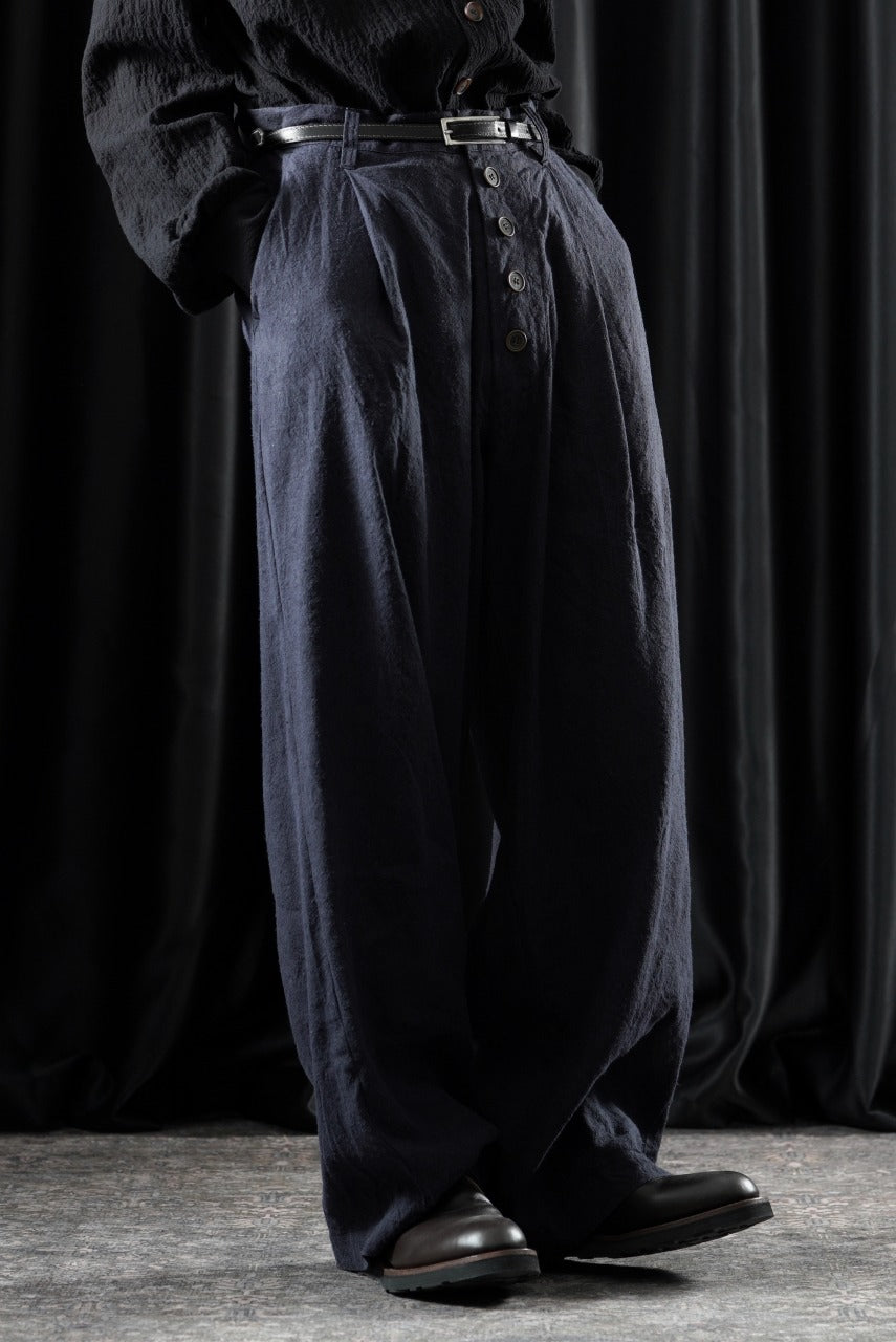 画像をギャラリービューアに読み込む, YUTA MATSUOKA straight pants / raw silk &amp; indigo linen broad (navy)