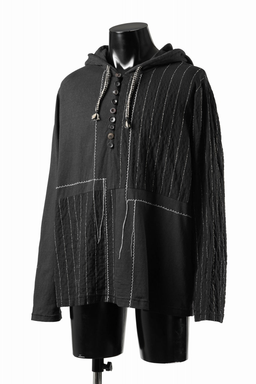 Load image into Gallery viewer, A TENTATIVE ATELIER Branka STITCHES PATCH STRIPE HOODY (BLACK)