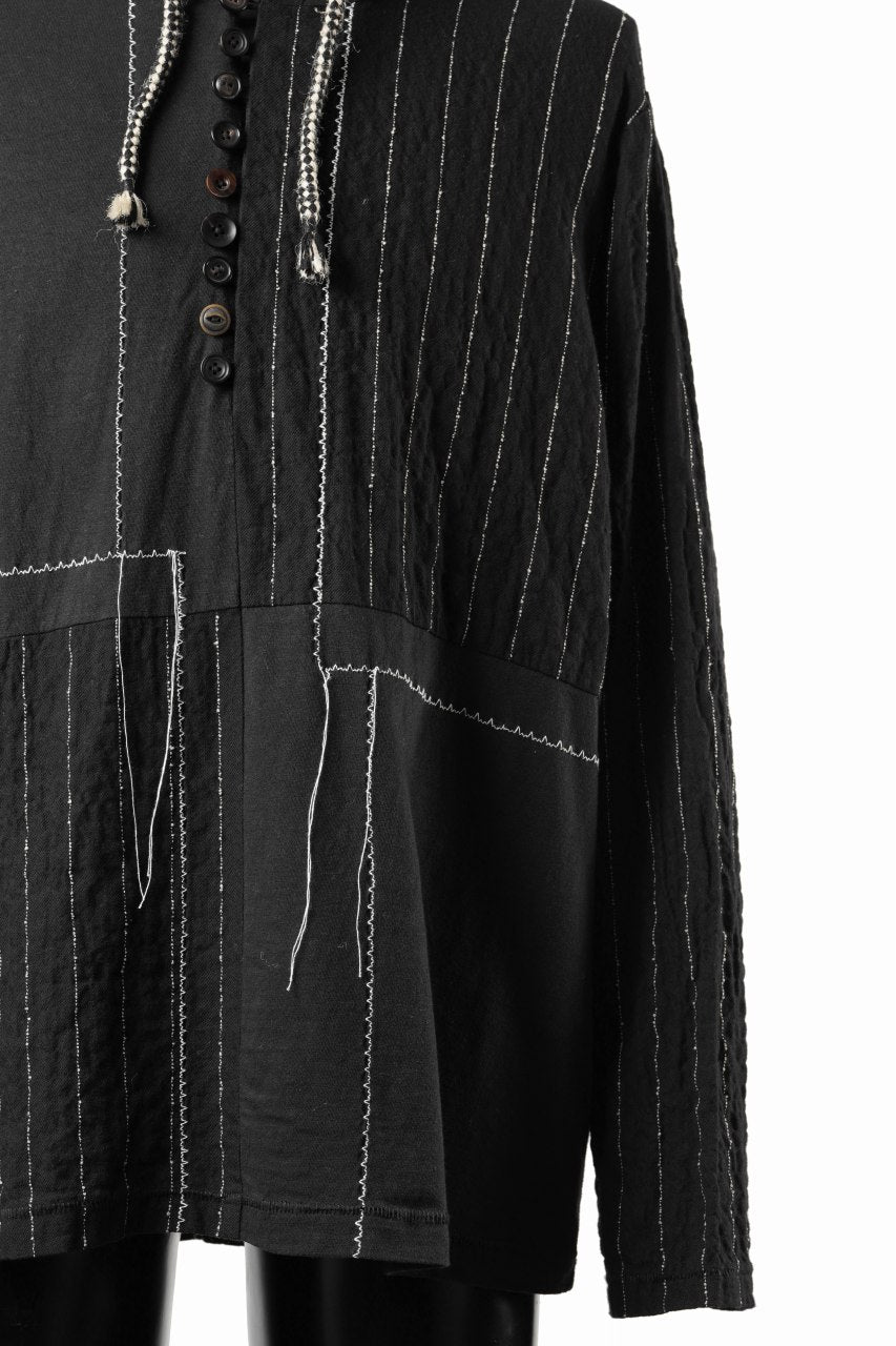 Load image into Gallery viewer, A TENTATIVE ATELIER Branka STITCHES PATCH STRIPE HOODY (BLACK)