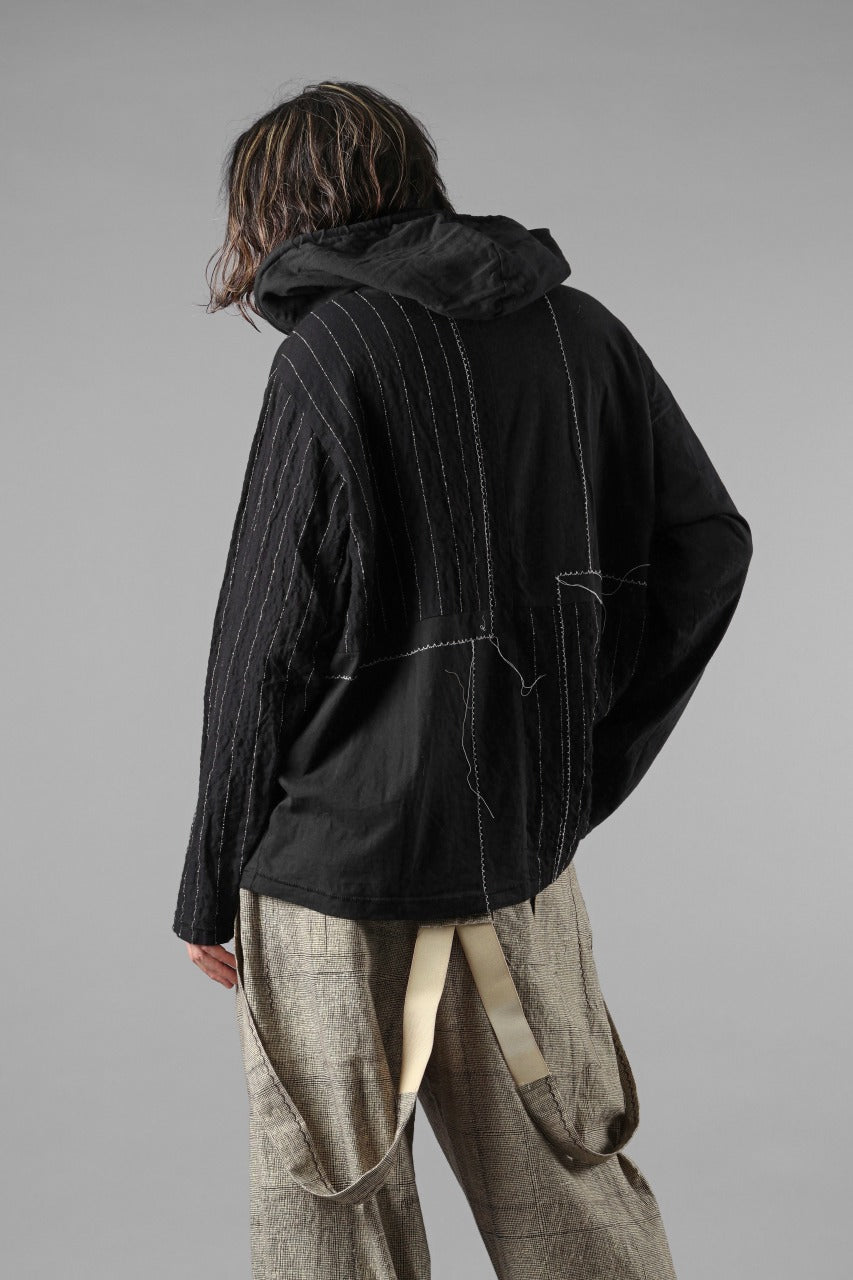 Load image into Gallery viewer, A TENTATIVE ATELIER Branka STITCHES PATCH STRIPE HOODY (BLACK)