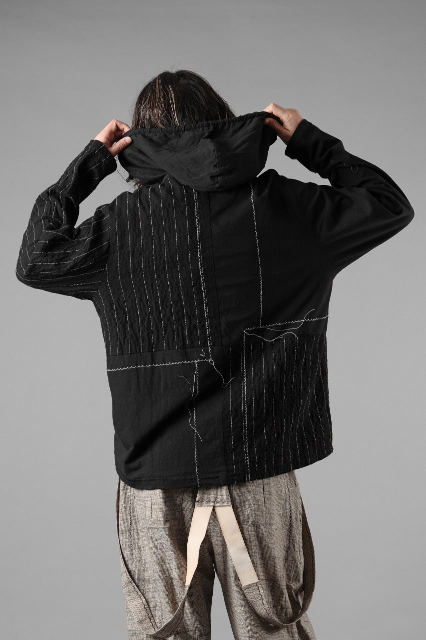 Load image into Gallery viewer, A TENTATIVE ATELIER Branka STITCHES PATCH STRIPE HOODY (BLACK)