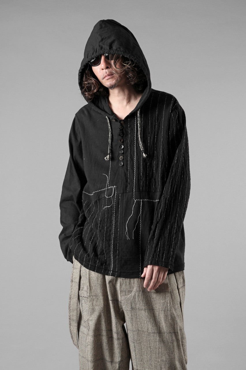 Load image into Gallery viewer, A TENTATIVE ATELIER Branka STITCHES PATCH STRIPE HOODY (BLACK)