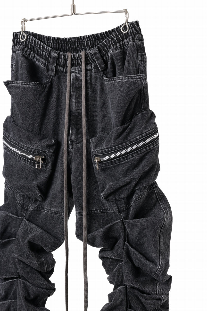 A.F ARTEFACT MONSTER TUCK VOLUME BAGGY PANTS / FADED AGEING DENIM (BLACK)