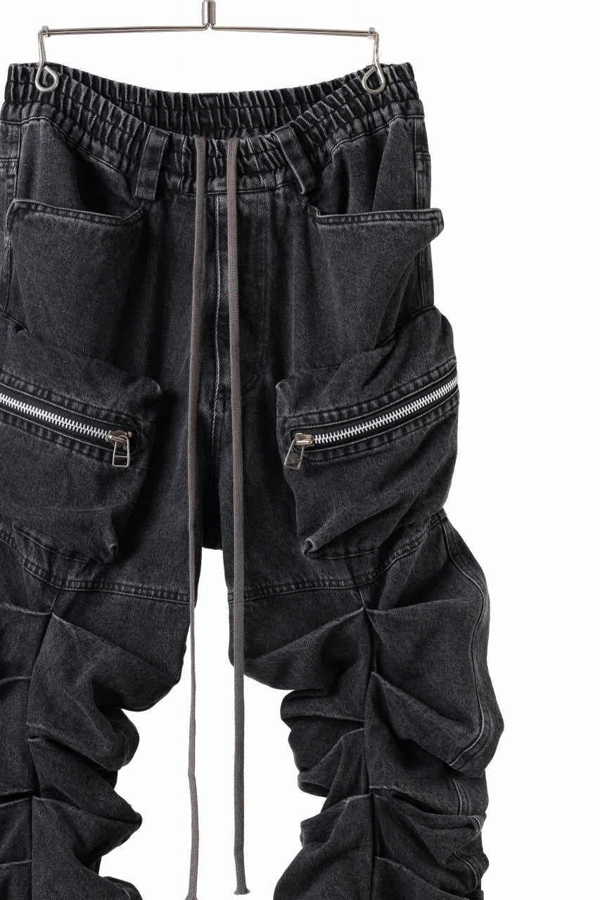 A.F ARTEFACT MONSTER TUCK VOLUME BAGGY PANTS / FADED AGEING DENIM (BLACK)