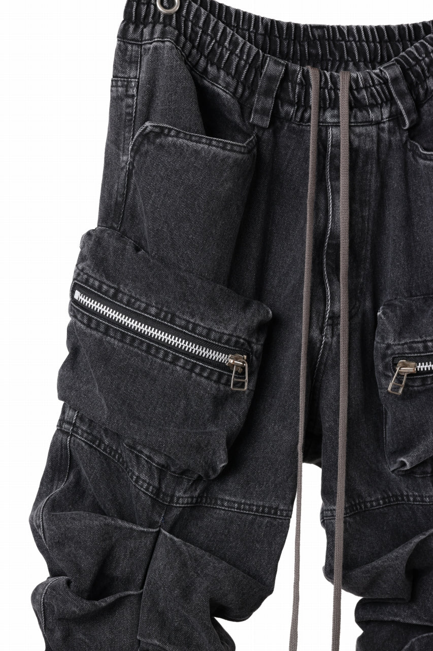 A.F ARTEFACT MONSTER TUCK VOLUME BAGGY PANTS / FADED AGEING DENIM (BLACK)