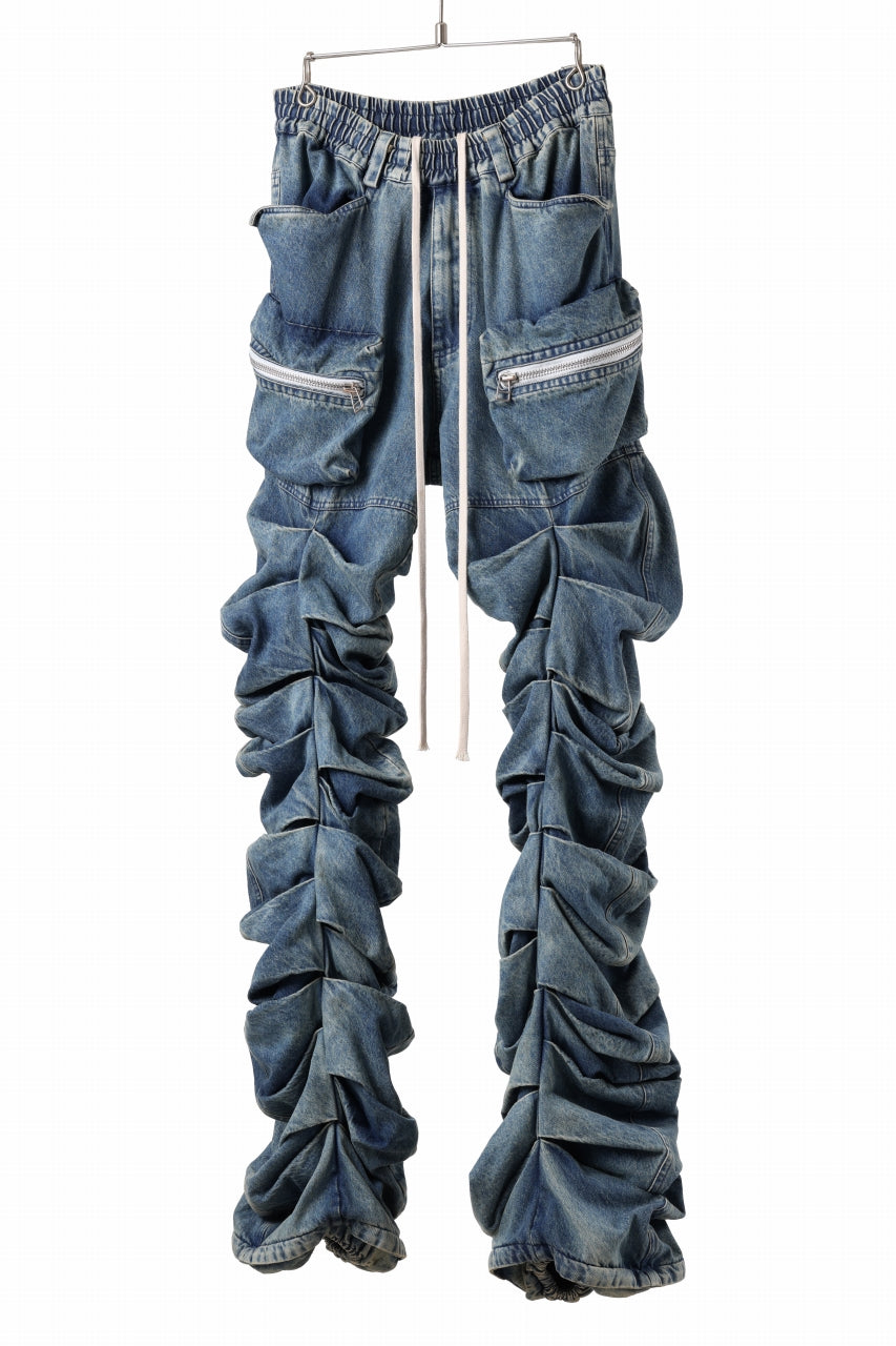 A.F ARTEFACT MONSTER TUCK VOLUME BAGGY PANTS / FADED AGEING DENIM (BLUE)