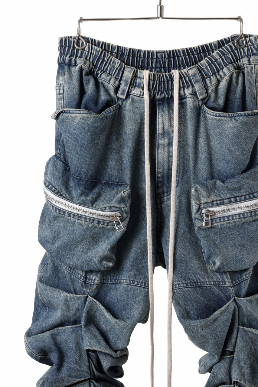 A.F ARTEFACT MONSTER TUCK VOLUME BAGGY PANTS / FADED AGEING DENIM (BLUE)