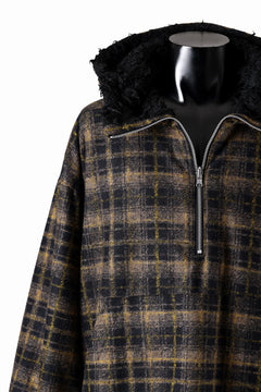 Load image into Gallery viewer, A.F ARTEFACT REVERSIBLE HALF ZIP HOODED BLOUOSN (BROWN CHECK×BLACK)