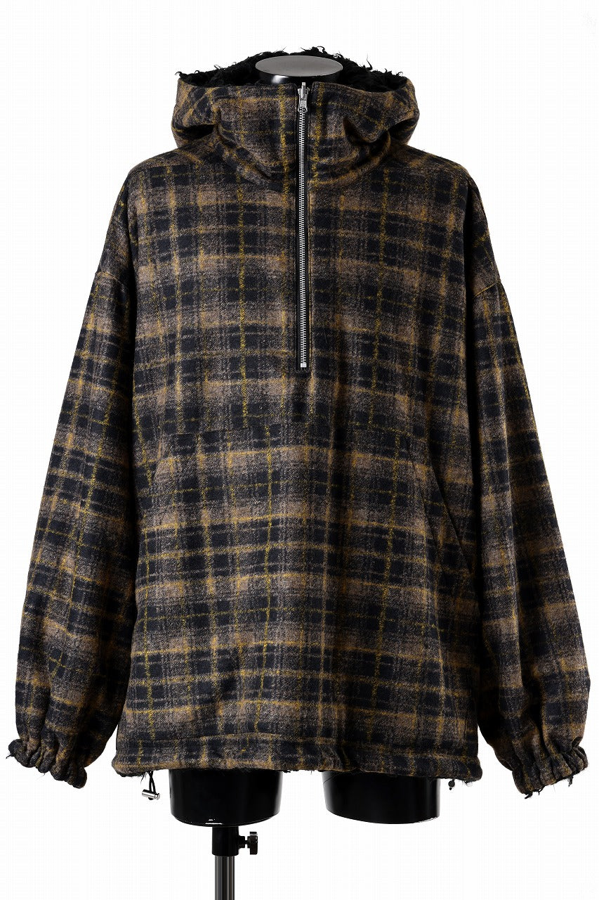 A.F ARTEFACT REVERSIBLE HALF ZIP HOODED BLOUOSN (BROWN CHECK×BLACK)