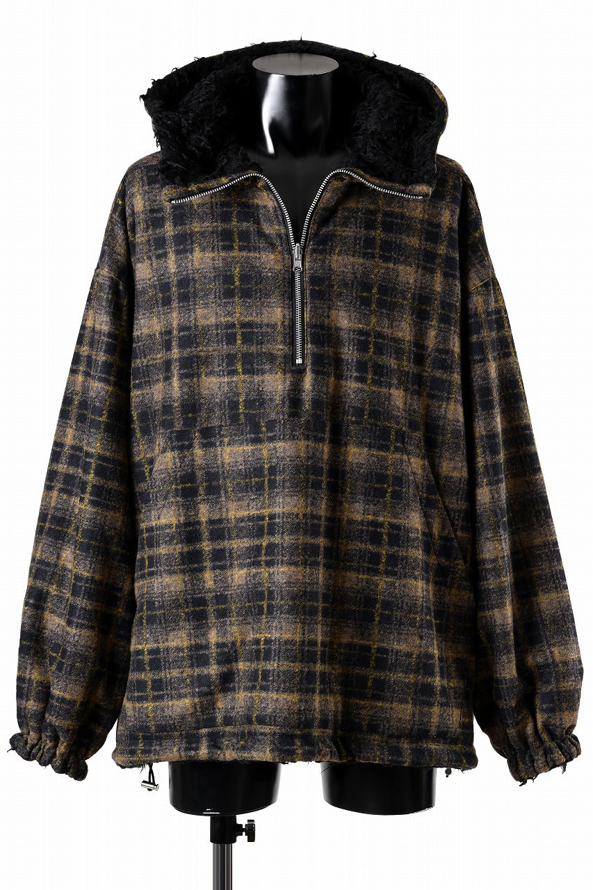 A.F ARTEFACT REVERSIBLE HALF ZIP HOODED BLOUOSN (BROWN CHECK×BLACK)