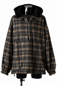 Load image into Gallery viewer, A.F ARTEFACT REVERSIBLE HALF ZIP HOODED BLOUOSN (BROWN CHECK×BLACK)