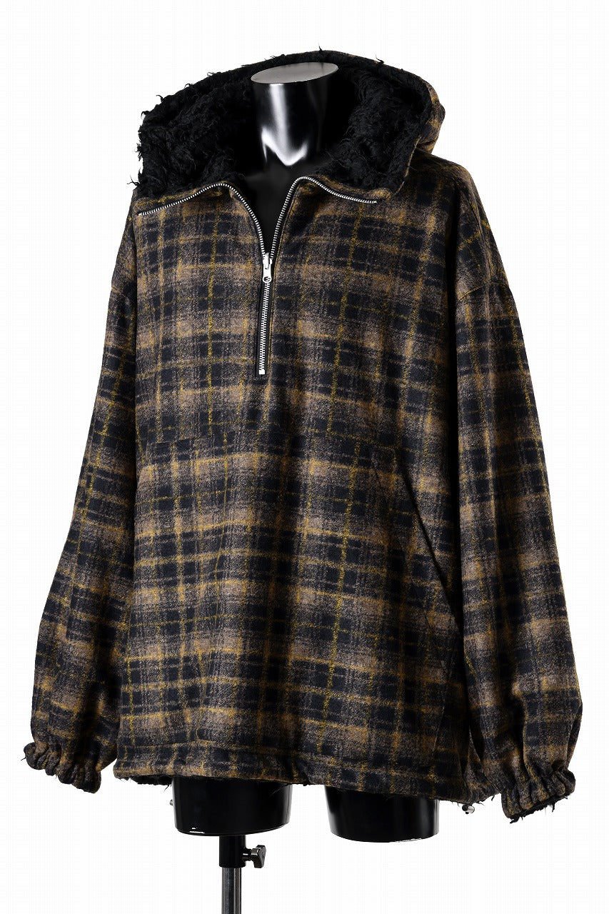 A.F ARTEFACT REVERSIBLE HALF ZIP HOODED BLOUOSN (BROWN CHECK×BLACK)