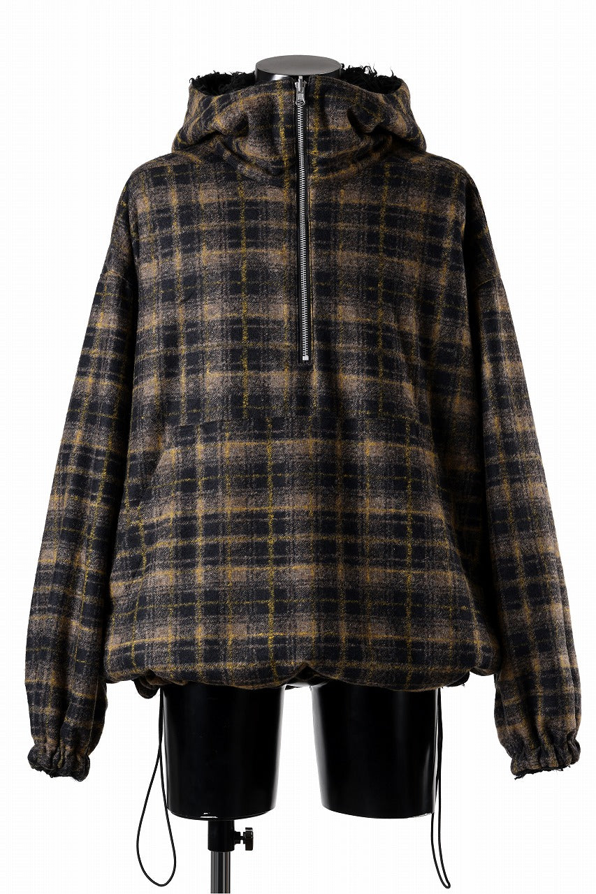 A.F ARTEFACT REVERSIBLE HALF ZIP HOODED BLOUOSN (BROWN CHECK×BLACK)